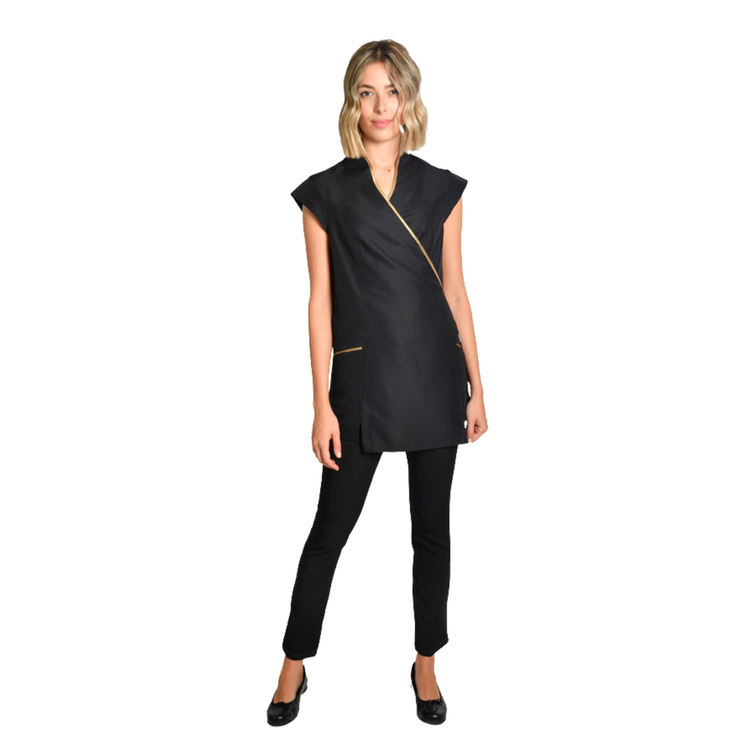 Uniforme de spa de lujo en color negro con detalle dorado