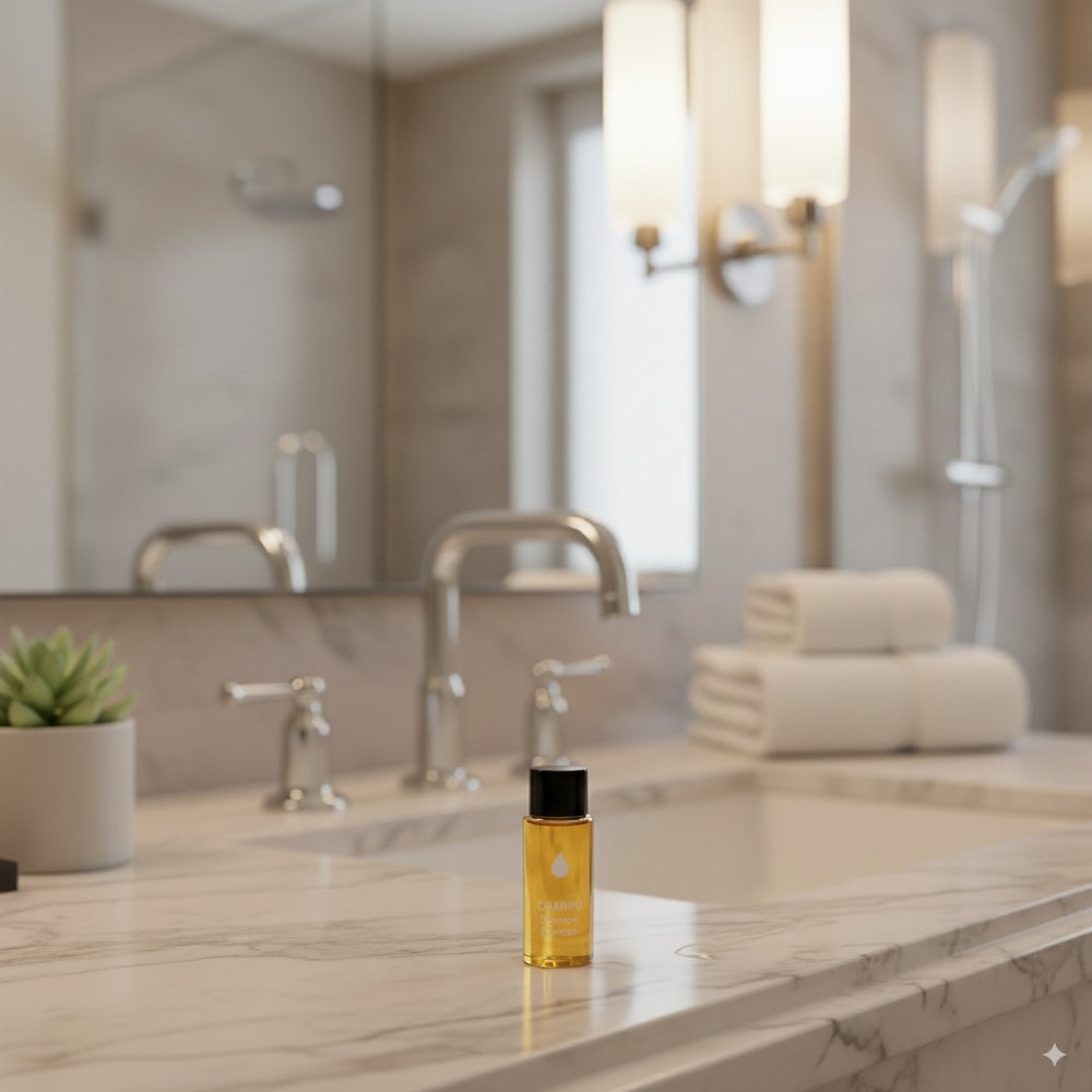 Flacone di shampoo per hotel Dreams da 20 ml con tappo a vite, ideale per alloggi e servizi gratuiti.