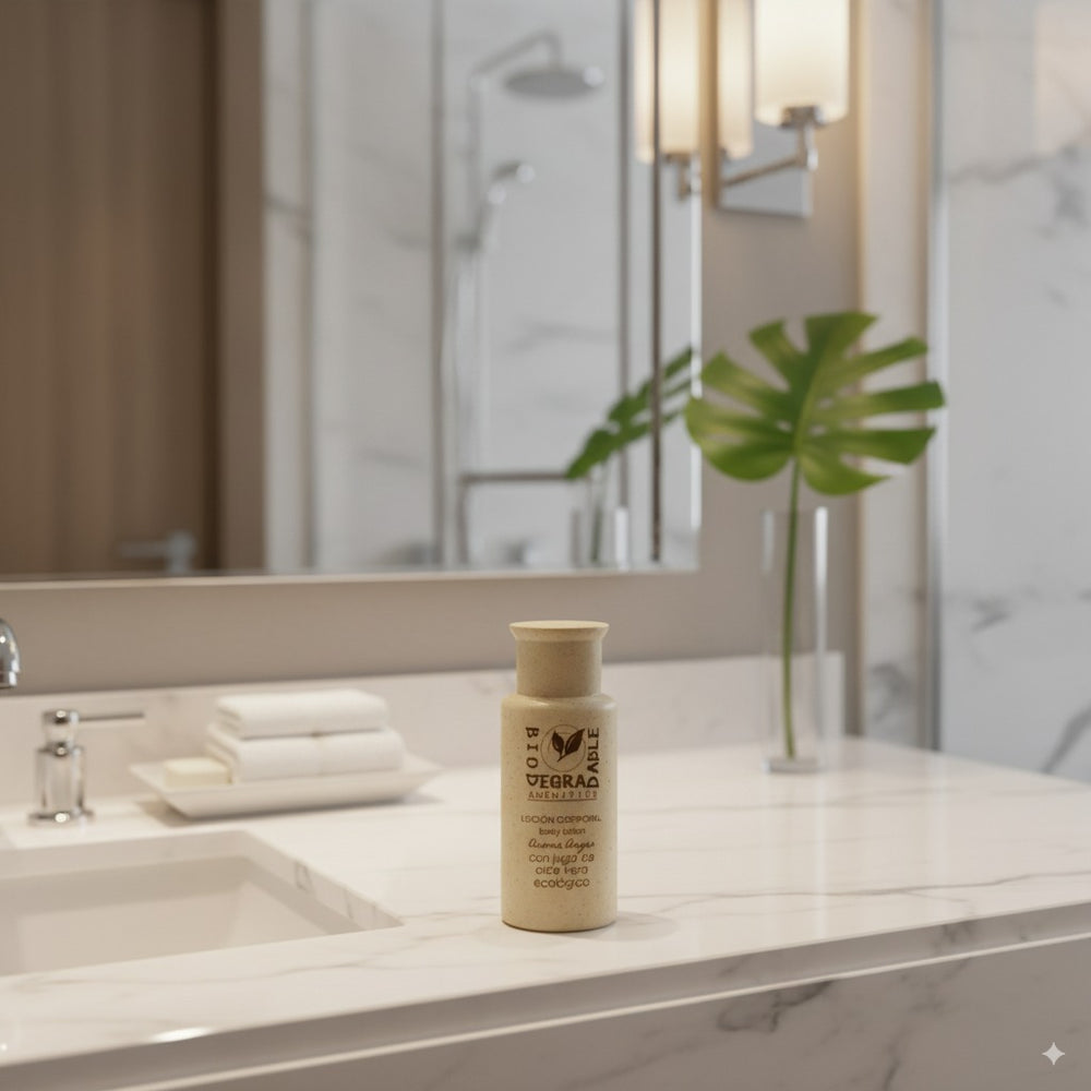 Flacone di lozione per il corpo sostenibile per hotel, formato 30 ml.