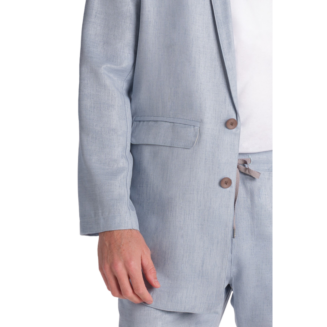 Giacca blazer da uomo blu chiaro con bottoni perlati