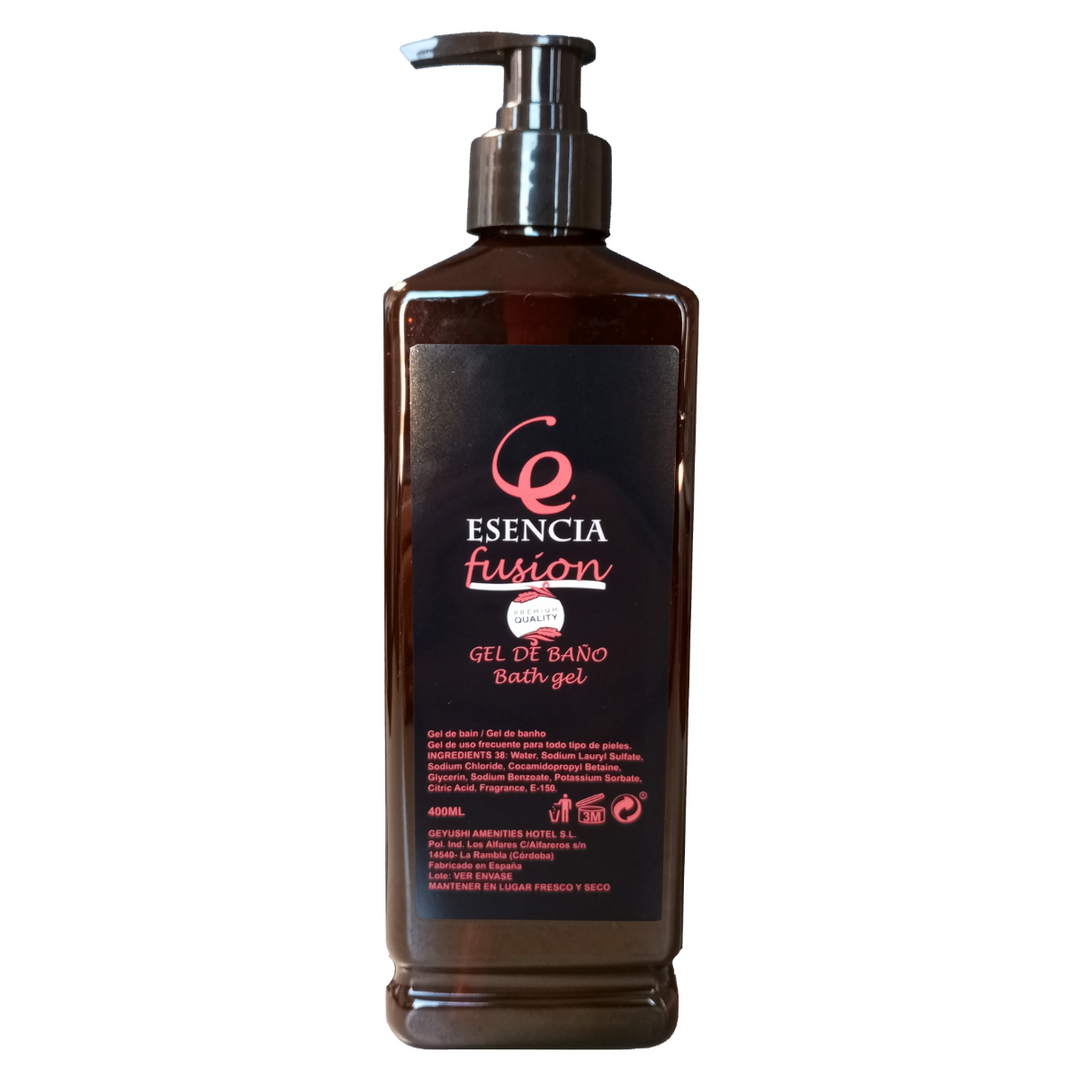 Dispenser Essence Fusion da 400 ml per hotel con pompa nera.