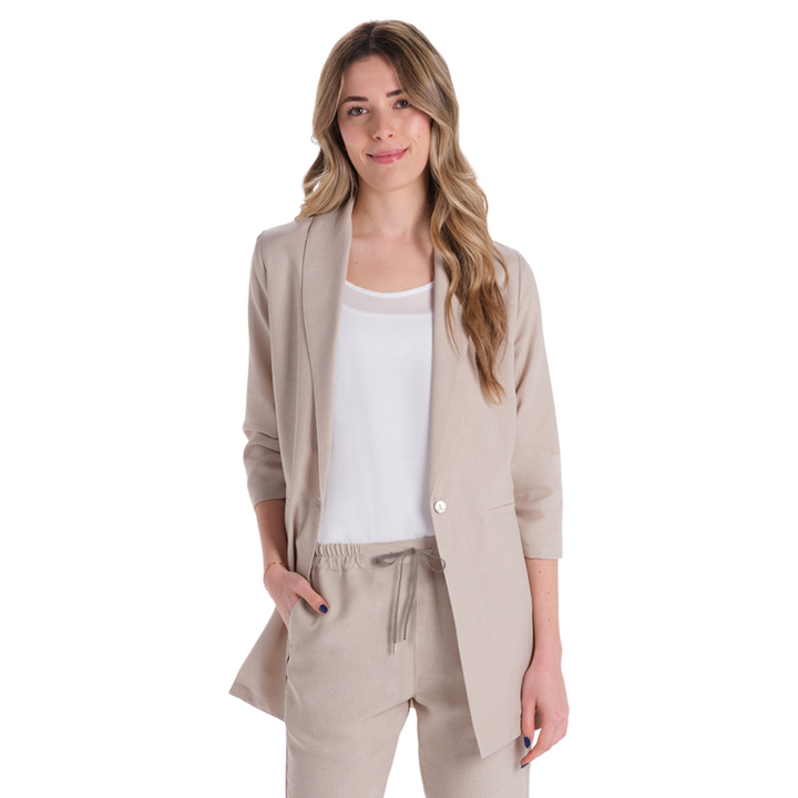 Soprabito beige da receptionist d'albergo con maniche a 3/4