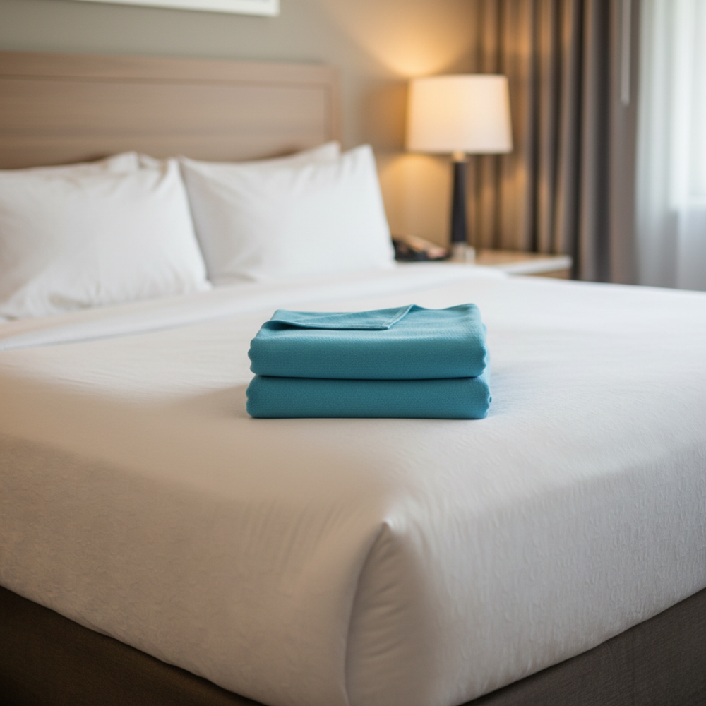 Coperte 100% acriliche di colore azzurro. Ideale per l'autunno.