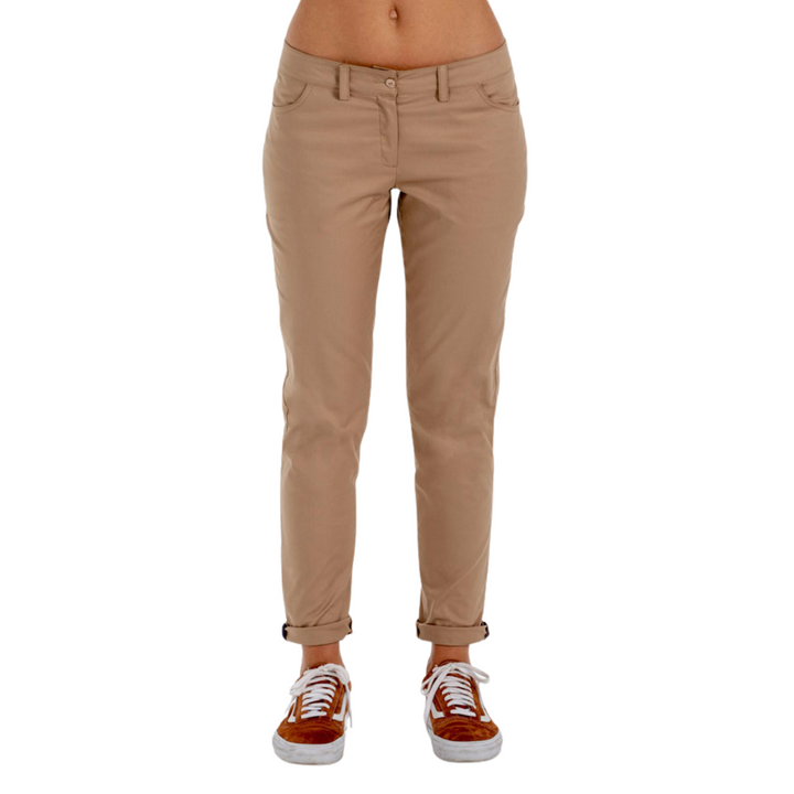 Pantaloni chino da cameriera beige con tasche e risvolti in stile marinaro
