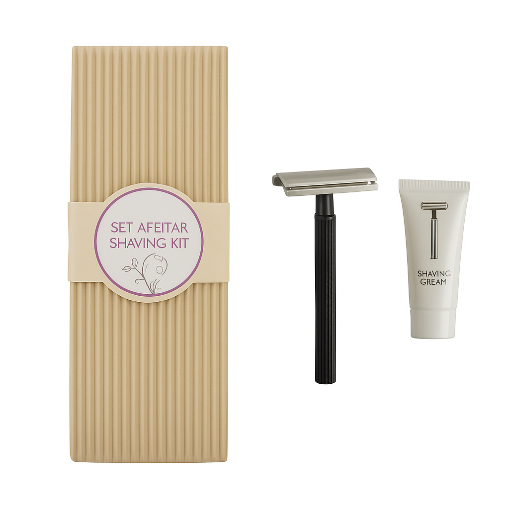 Set da barba al rosmarino con rasoio e 10 g di crema da barba per hotel