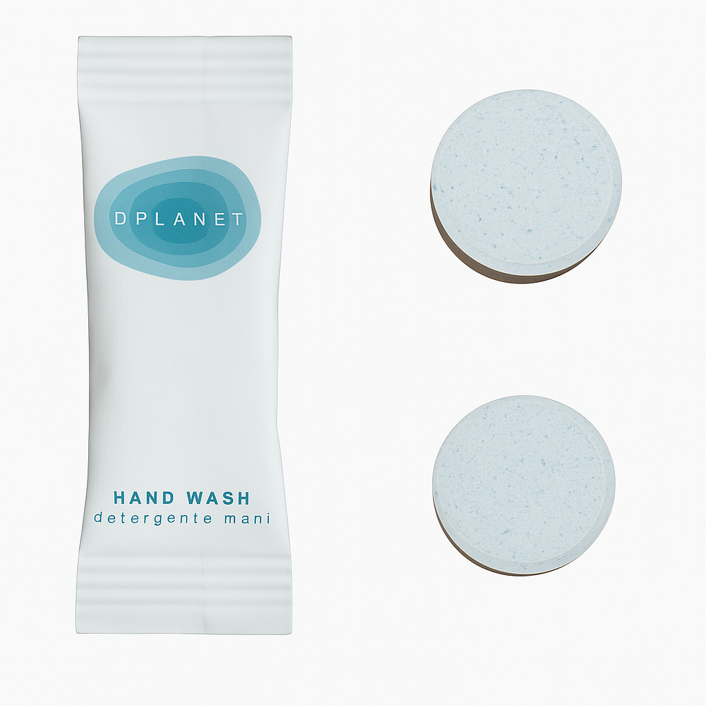 Compresse di sapone biologico per le mani in confezione riciclabile per hotel