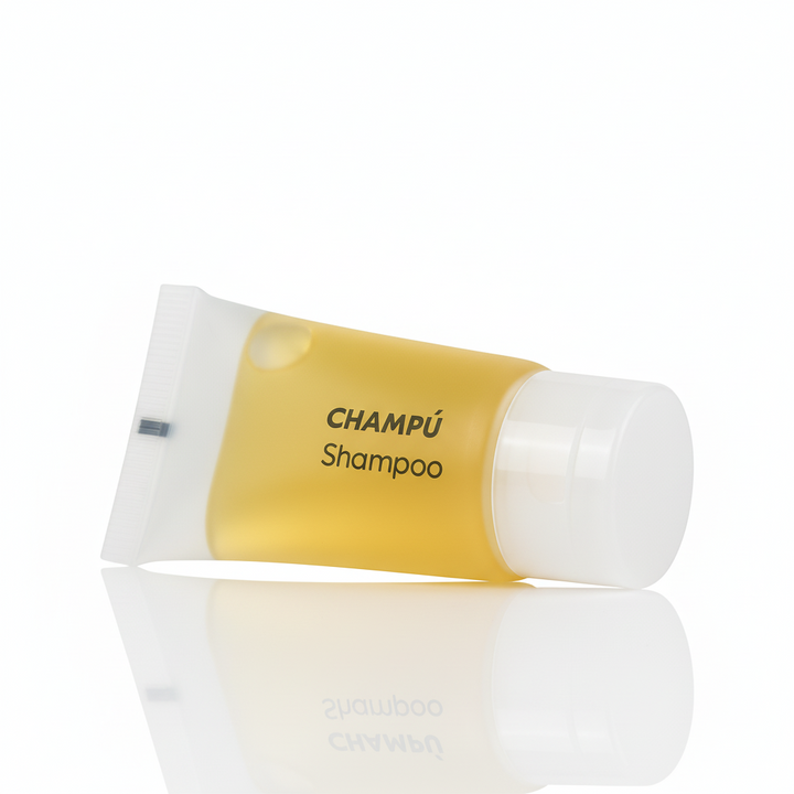 Tubo per shampoo per hotel. Collezione di prodotti per il bagno.