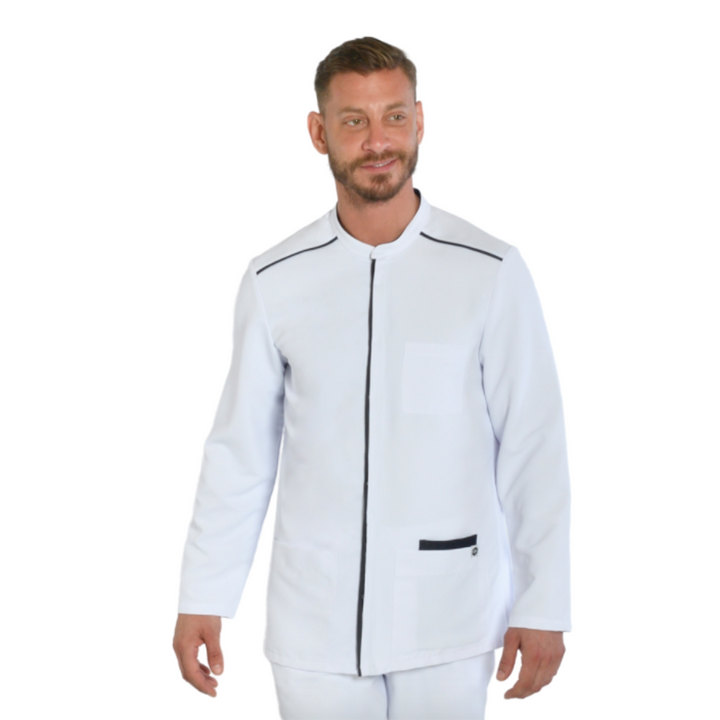 Giacca spa da uomo con profili in denim e colletto mao