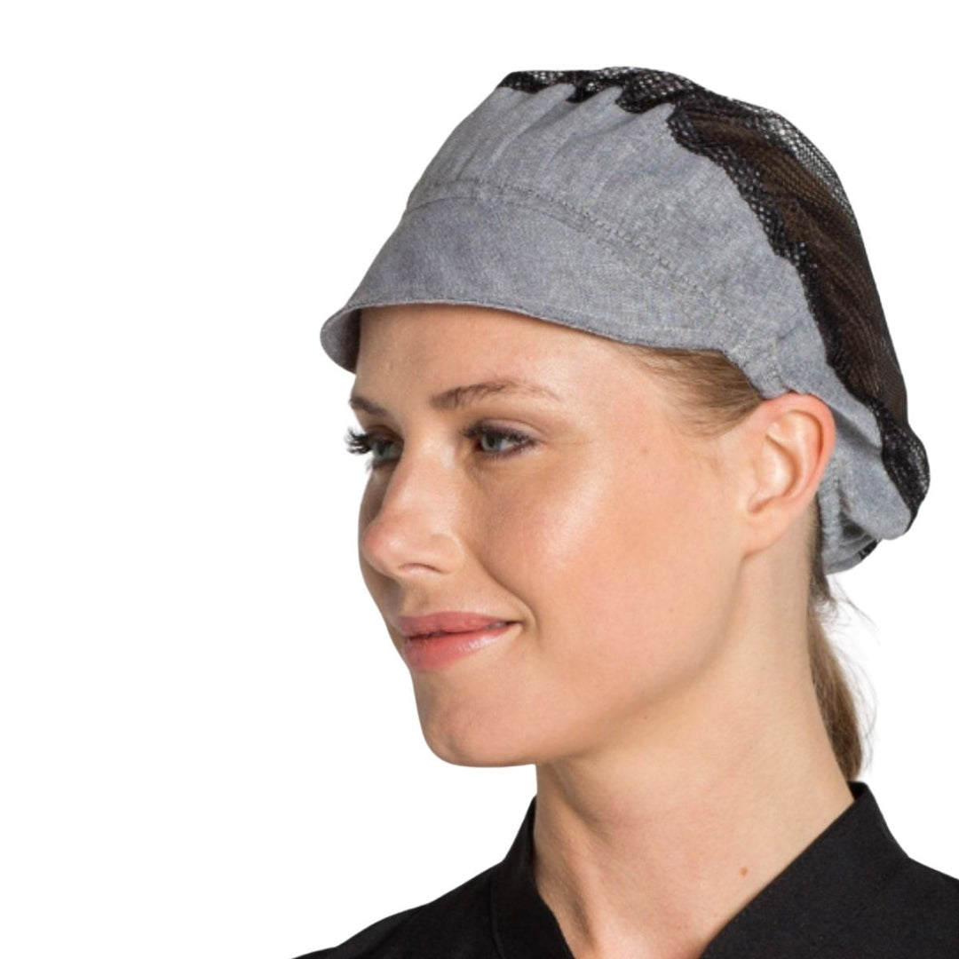 Cappello da cuoco con visiera grigia e griglia