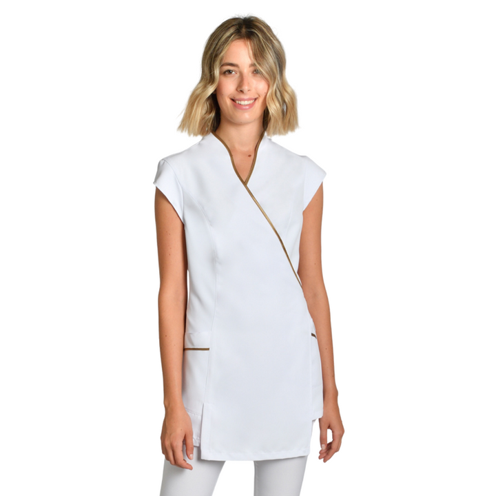 Kimono termale bianco con eleganti profili dorati