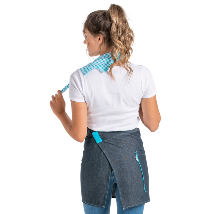 <br>Avental Jeans Curto Xadrez Azul